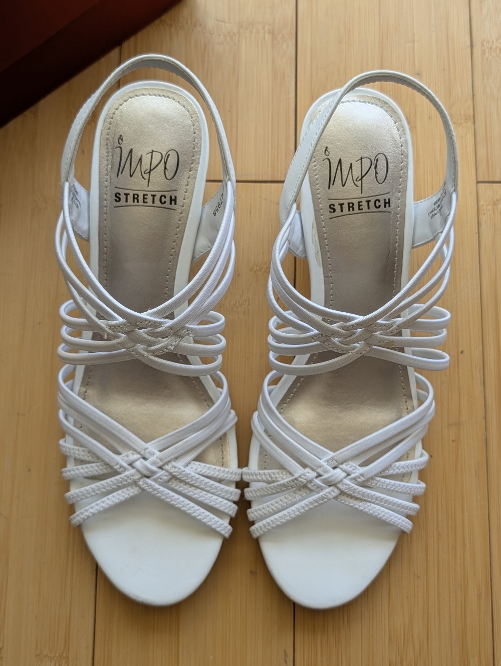Impo Stretch White Strappy Kitten Heel Sandals - Picture 2 of 7